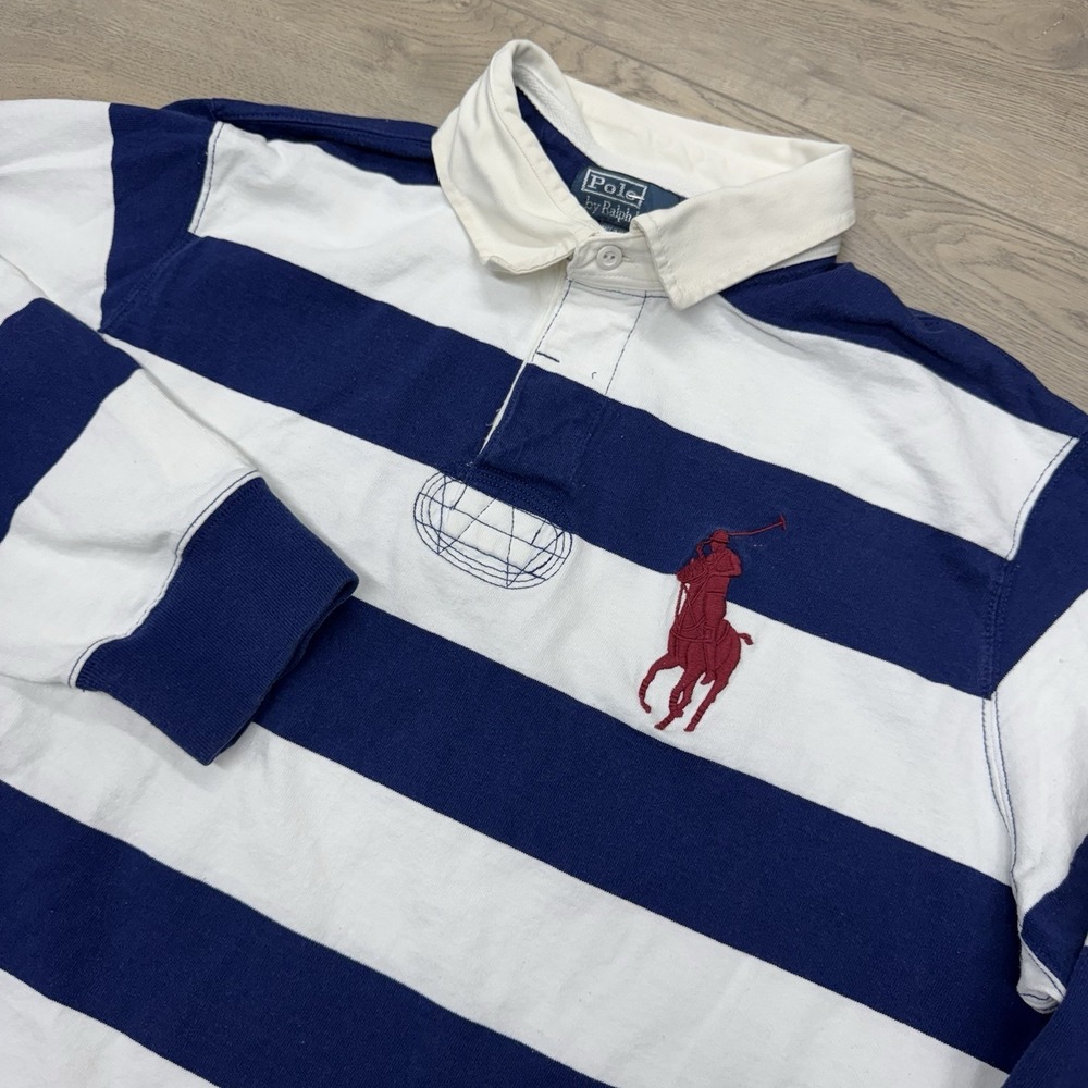 Polo Ralph Lauren L/S Striped Rugby Polo FAIR STAINS Men Sz XXL Preppy READ